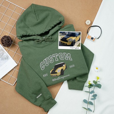 Personalized Embroidered DAD Car Photo Hoodie Car Lover Gift Fathers Day Gift