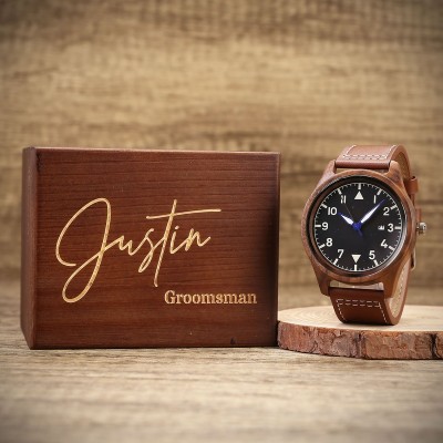 Personalized Walnut Wooden Watches for Men Mens Watch with Wooden Box Groomsmen Proposal Gifts Best Man Gift
