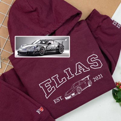 Personalized Embroidered DAD Car Photo Hoodie Car Lover Gift Fathers Day Gift