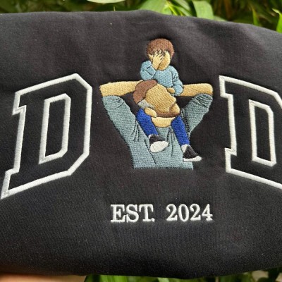 Personalized Embroidered Dad Portrait Hoodie with Kids Name on Sleeve New Dad Drawing Sketch Sweatshirt Fathers Day Gift