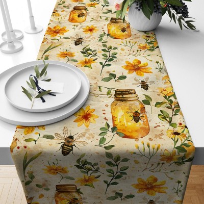 Bee Table Runner Honey Bees Hives Print Table Runner Country Farmhouse Kitchen Table Decoration Family Party Decor