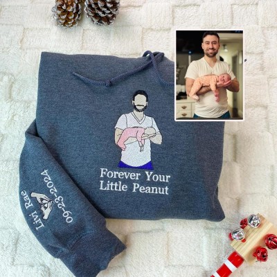 Personalized Embroidered Portrait Best Dad Hoodie with Kids Name on Sleeve New Dad Drawing Sweatshirt Fathers Day Gift