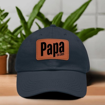 Personalized Papa Leather Patch Hats EST Year Dad Hats Fathers Day Hat New Dad Gift