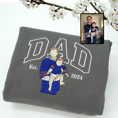 Personalized Embroidered Dad Portrait Hoodie with Kids Name on Sleeve New Dad Drawing Sketch Sweatshirt Fathers Day Gift