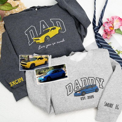 Personalized Embroidered DAD Car Photo Hoodie Car Lover Gift Fathers Day Gift