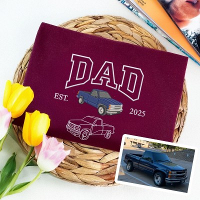 Personalized Embroidered DAD Car Photo Hoodie Car Lover Gift Fathers Day Gift