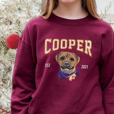 Personalized Embroidered Dog Portrait Sweatshirt with Name Pet Lovers Gift