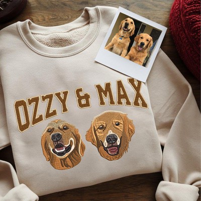 Personalized Embroidered Dog Portrait Sweatshirt with Name Christmas Pet Lovers Gift