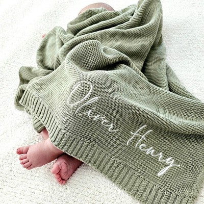 Personalized Baby Name Stroller Blanket Newborn Gift Soft Breathable Cotton Knit Blanket