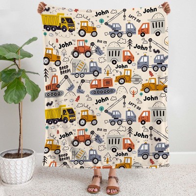 Custom Construction Truck Baby Name Blanket Baby Boy Nursery Decor Dump Truck Tractor Excavator Theme Blanket Christmas Gift