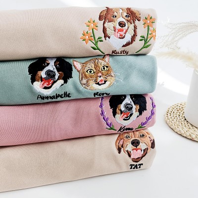 Personalized Embroidered Dog Portrait Sweatshirt with Name Christmas Pet Lovers Gift