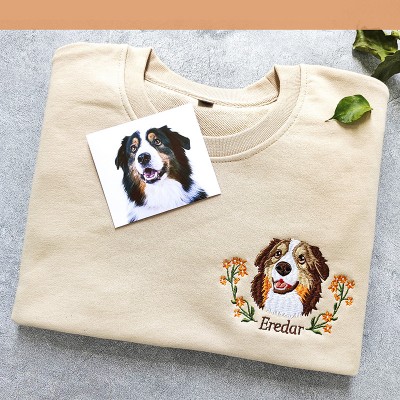 Personalized Embroidered Dog Portrait Sweatshirt with Name Christmas Pet Lovers Gift