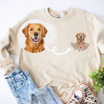 Personalized Embroidered Dog Portrait Sweatshirt with Name Pet Lovers Gift